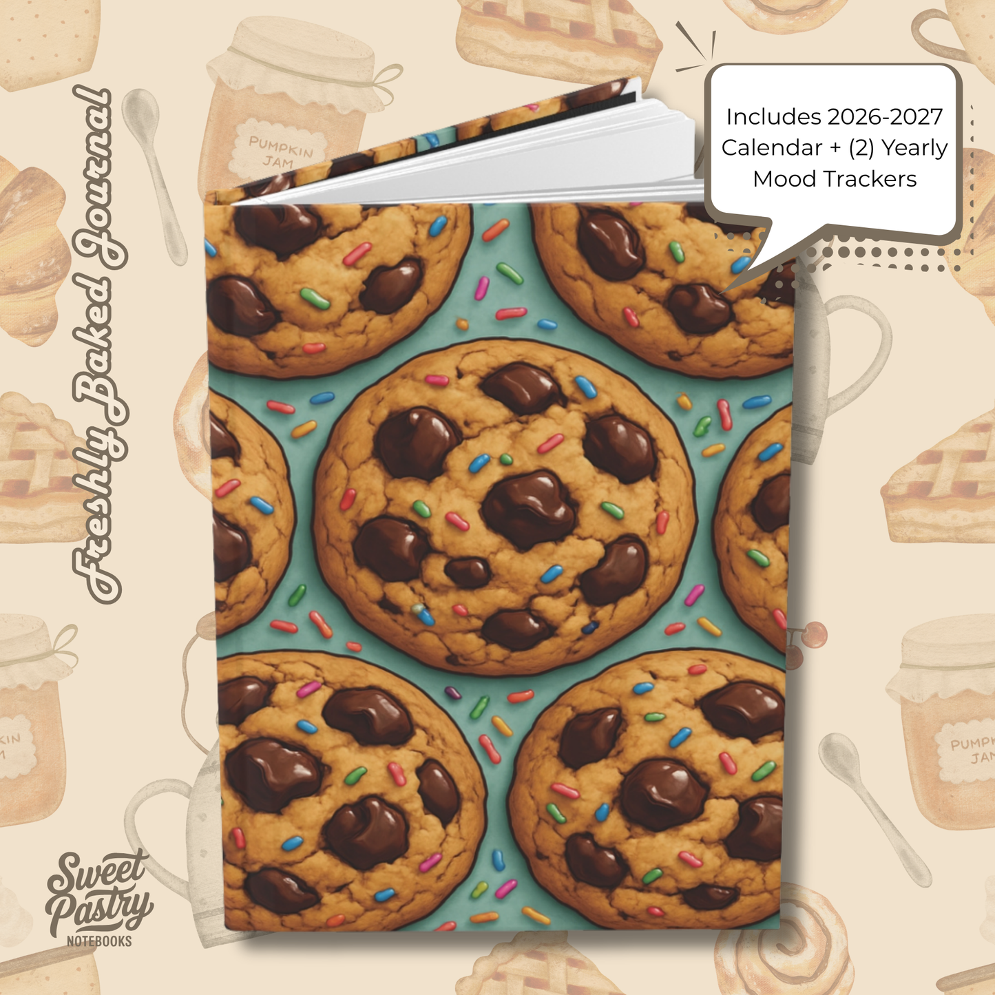 Chocolate Chip Cookie Journal – 2026–2027 Calendar & Mood Tracker | Sweet Pastry Notebooks