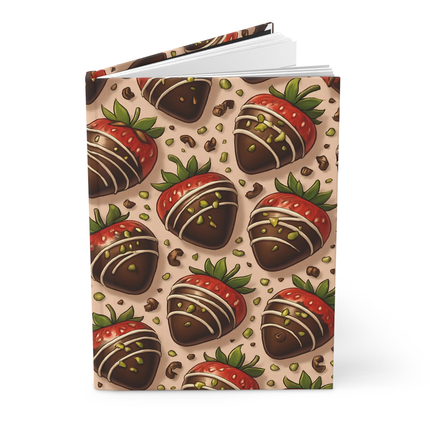 Chocolate Covered Strawberries with Pistachios Notebook — Dessert-Inspired Hardcover Journal for Bakers | Sweet Pastry Notebooks