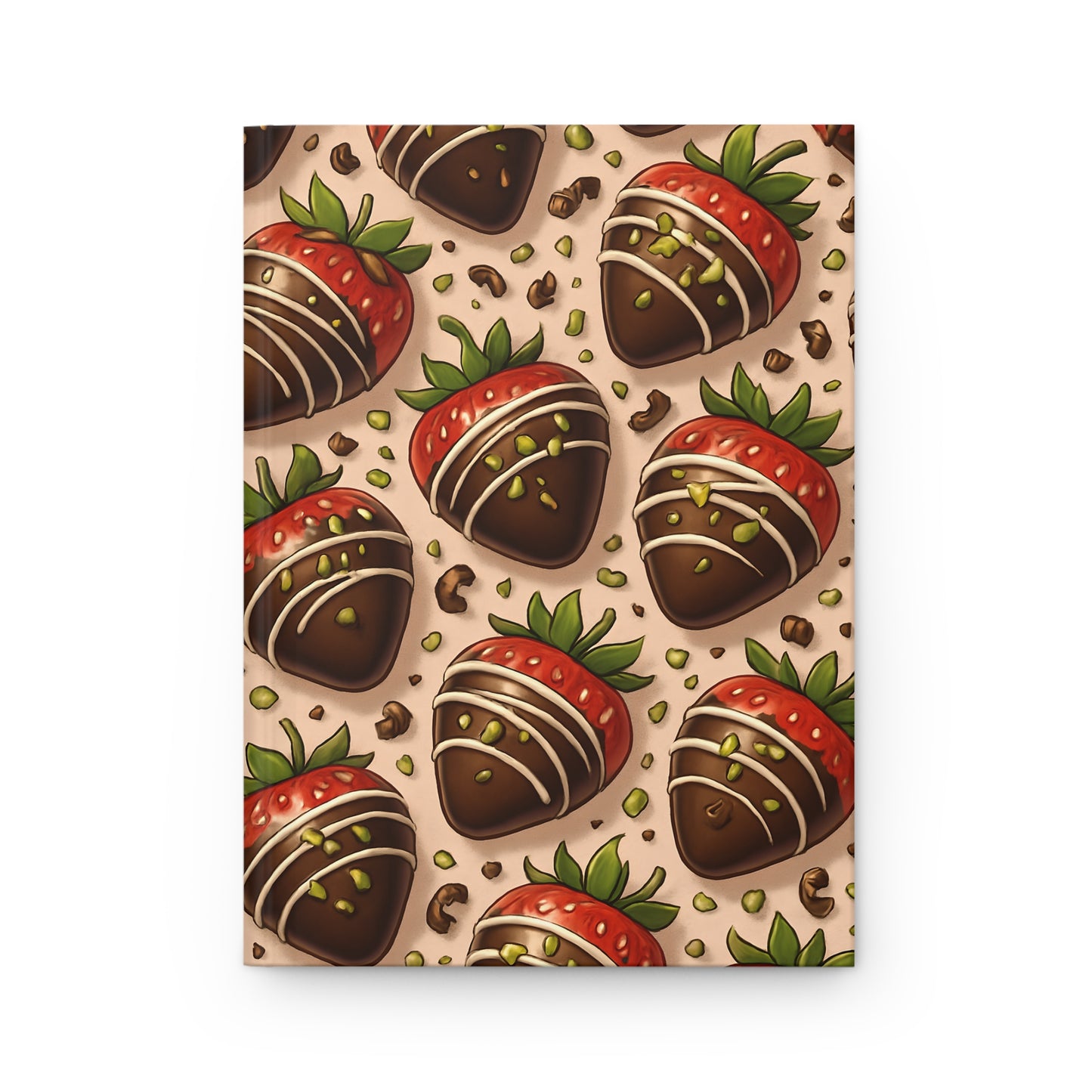 Chocolate Covered Strawberries with Pistachios Notebook — Dessert-Inspired Hardcover Journal for Bakers | Sweet Pastry Notebooks