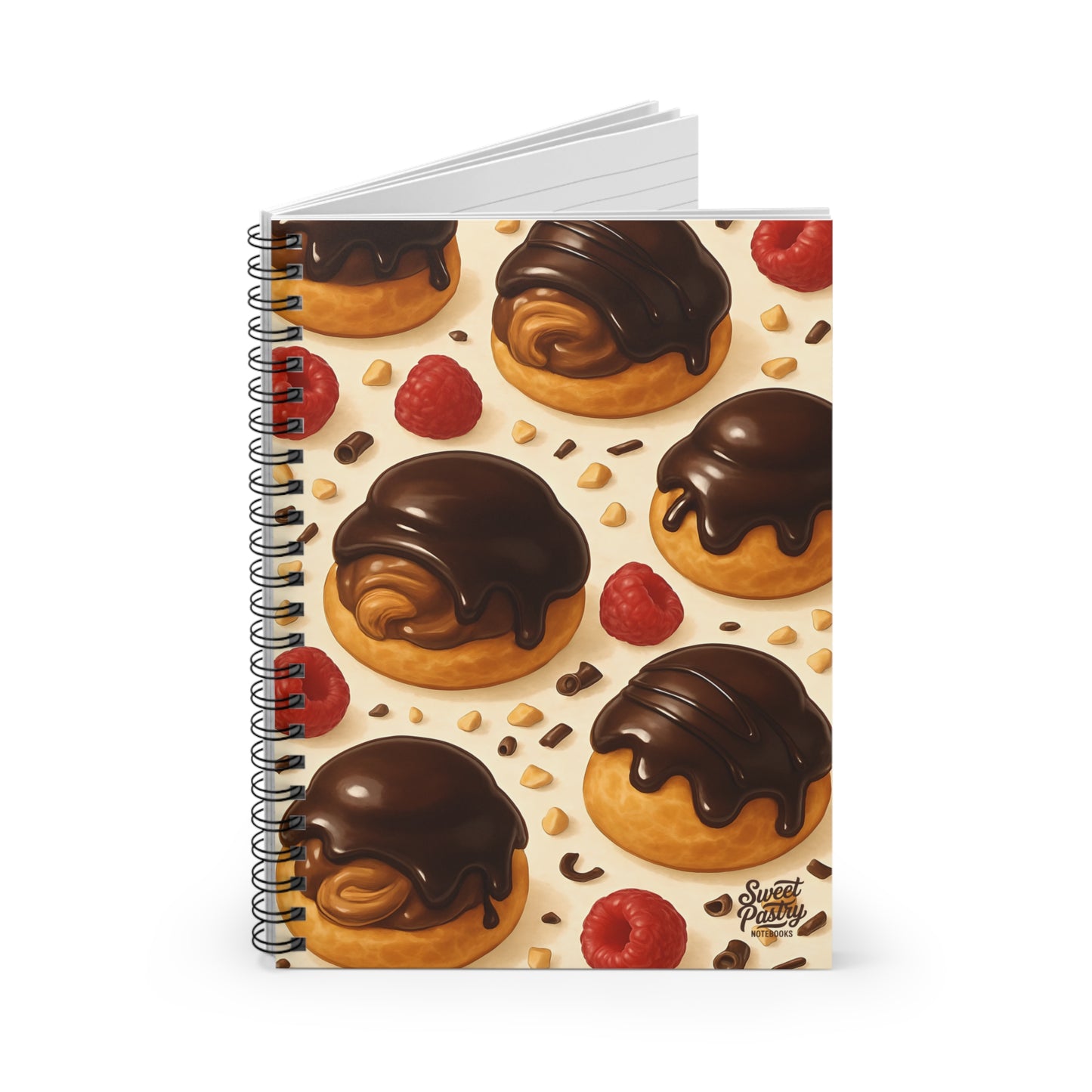 Chocolate Profiteroles Delight Spiral Notebook — Dessert-Inspired Spiral Notebook for Bakers | Sweet Pastry Notebooks