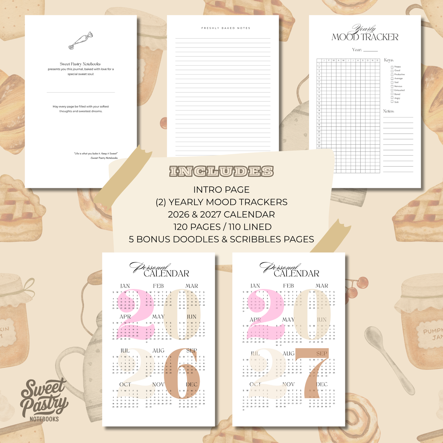 Chocolate Chip Cookie Journal – 2026–2027 Calendar & Mood Tracker | Sweet Pastry Notebooks