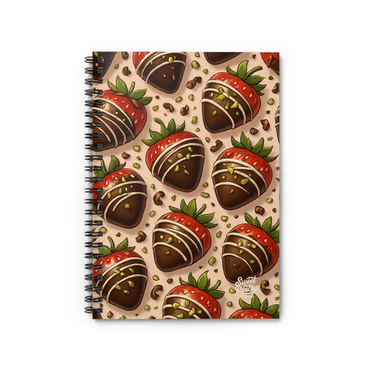 Chocolate Covered Strawberries with Pistachios Spiral Notebook — Dessert-Inspired Spiral Notebook for Bakers | Sweet Pastry Notebooks