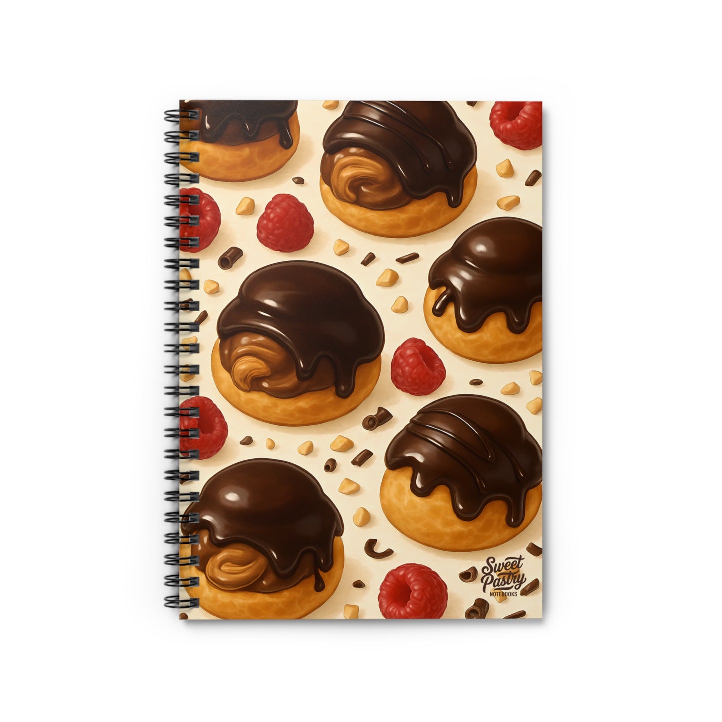 Chocolate Profiteroles Delight Spiral Notebook — Dessert-Inspired Spiral Notebook for Bakers | Sweet Pastry Notebooks