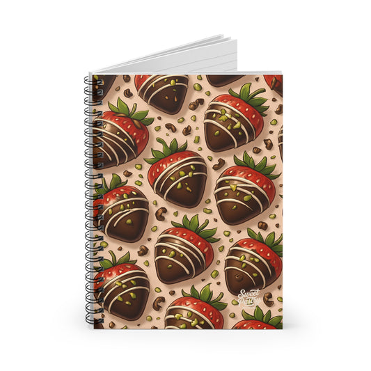 Chocolate Covered Strawberries with Pistachios Spiral Notebook — Dessert-Inspired Spiral Notebook for Bakers | Sweet Pastry Notebooks