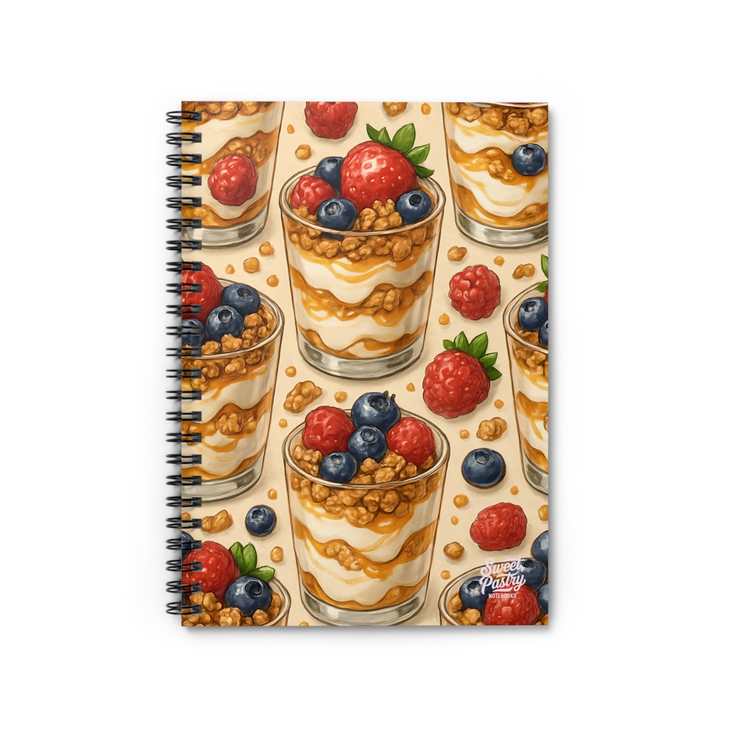 Fruit Parfait & Granola Spiral Notebook — Dessert-Inspired Spiral Notebook for Bakers | Sweet Pastry Notebooks