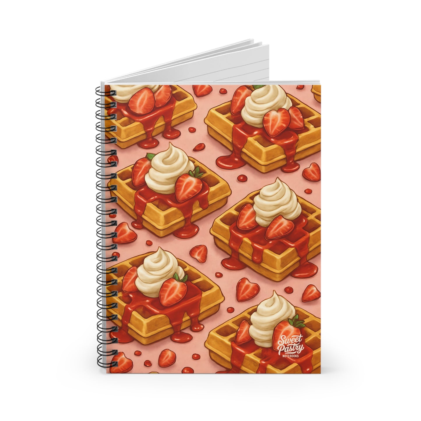 Strawberry and Cream Waffles Spiral Notebook — Dessert-Inspired Spiral Notebook for Bakers | Sweet Pastry Notebooks
