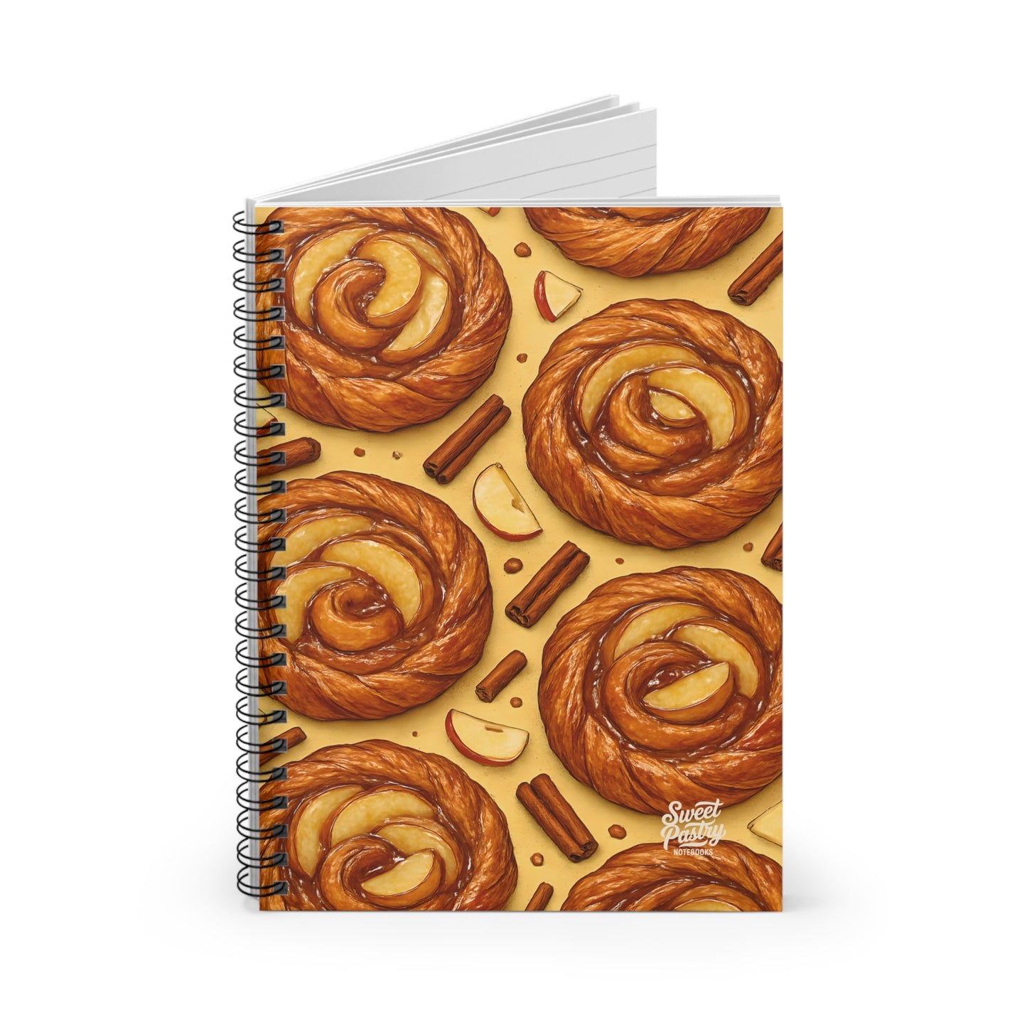 Cinnamon Apple Danish Spiral Notebook — Dessert-Inspired Spiral Notebook for Bakers | Sweet Pastry Notebooks