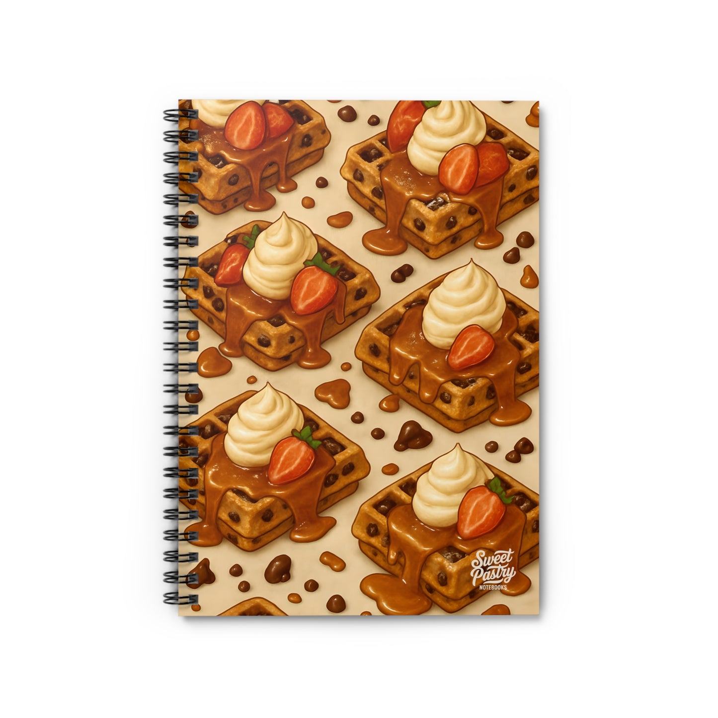 Strawberry Cream Chocolate Chip Waffles Spiral Notebook — Dessert-Inspired Spiral Notebook for Bakers | Sweet Pastry Notebooks