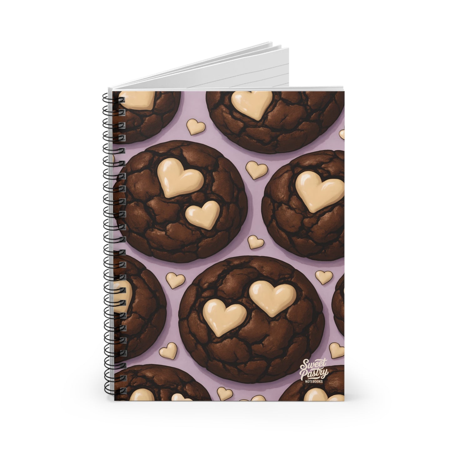 Double Chocolate Chip Cookie with White Chocolate Hearts Spiral Notebook — Dessert-Inspired Spiral Notebook for Bakers | Sweet Pastry Notebooks