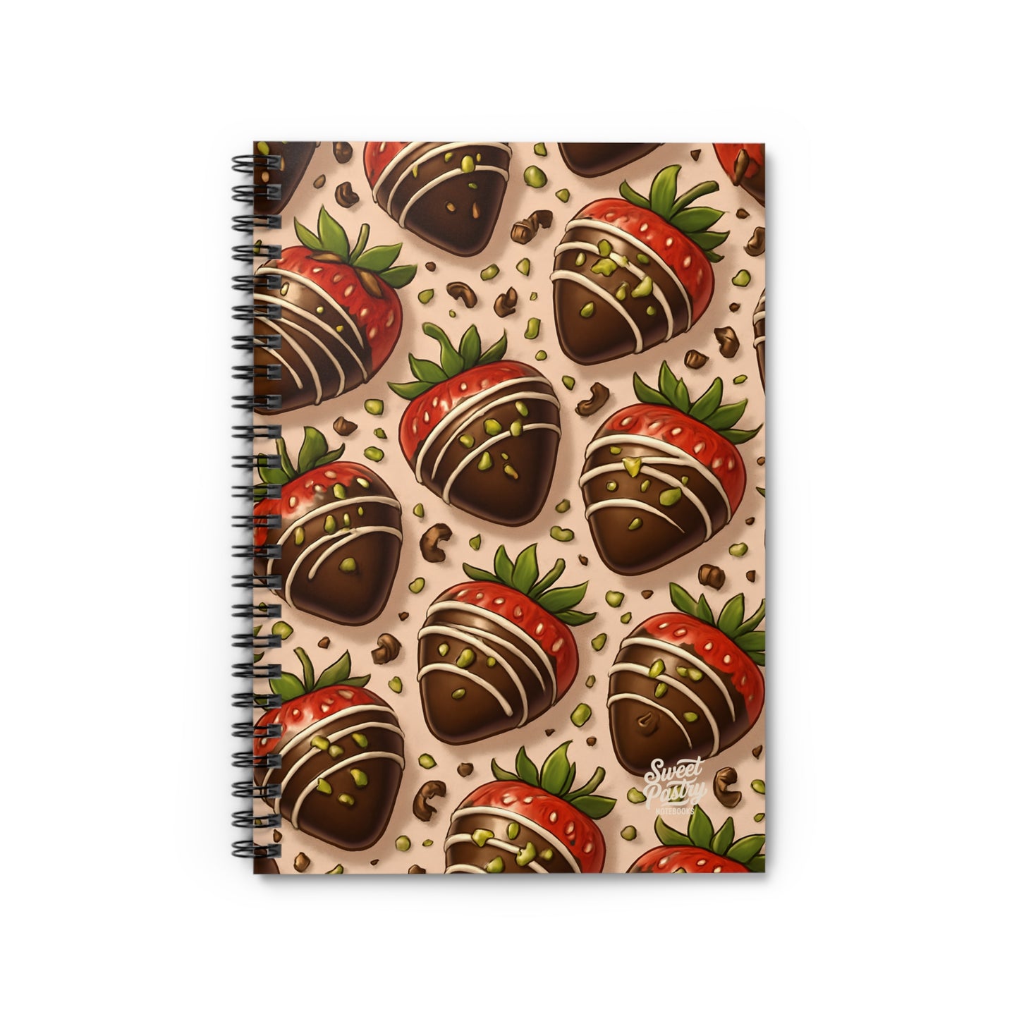 Chocolate Covered Strawberries with Pistachios Spiral Notebook — Dessert-Inspired Spiral Notebook for Bakers | Sweet Pastry Notebooks