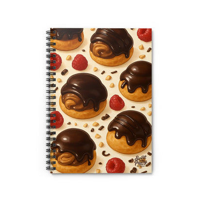 Chocolate Profiteroles Delight Spiral Notebook — Dessert-Inspired Spiral Notebook for Bakers | Sweet Pastry Notebooks