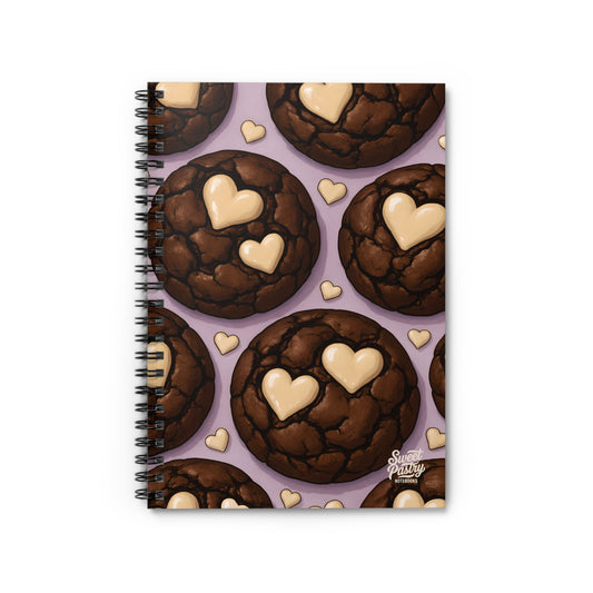 Double Chocolate Chip Cookie with White Chocolate Hearts Spiral Notebook — Dessert-Inspired Spiral Notebook for Bakers | Sweet Pastry Notebooks