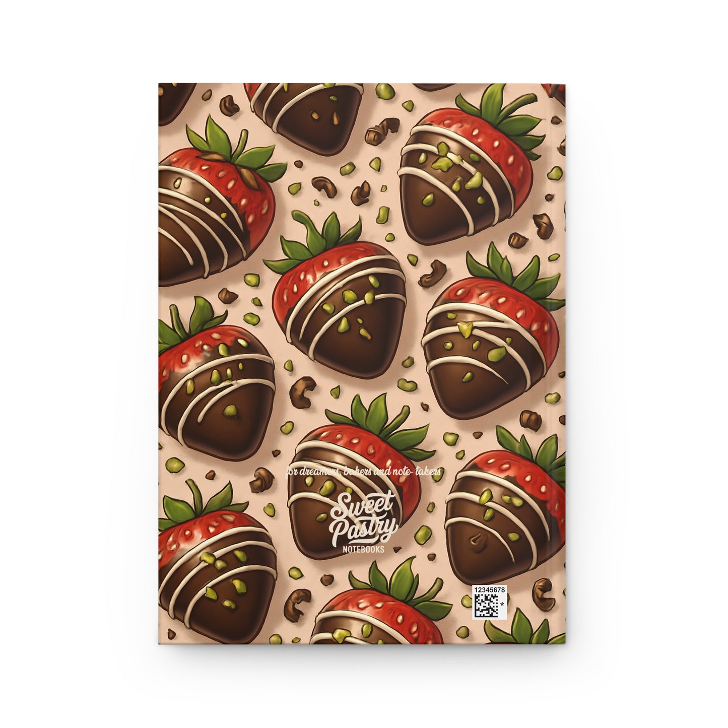 Chocolate Covered Strawberries with Pistachios Notebook — Dessert-Inspired Hardcover Journal for Bakers | Sweet Pastry Notebooks